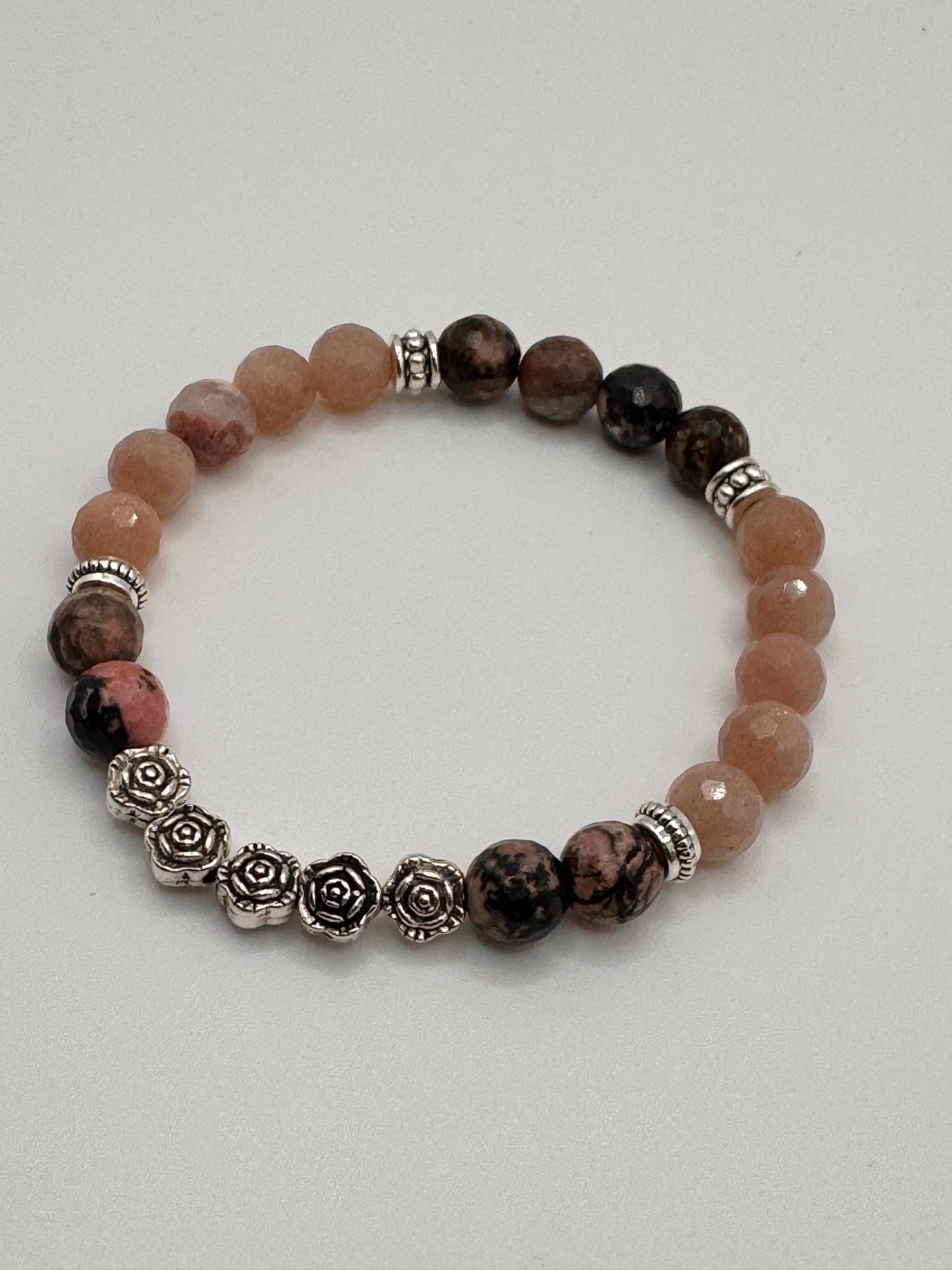 Rhodonite, Peach Moonstone & Rose charms