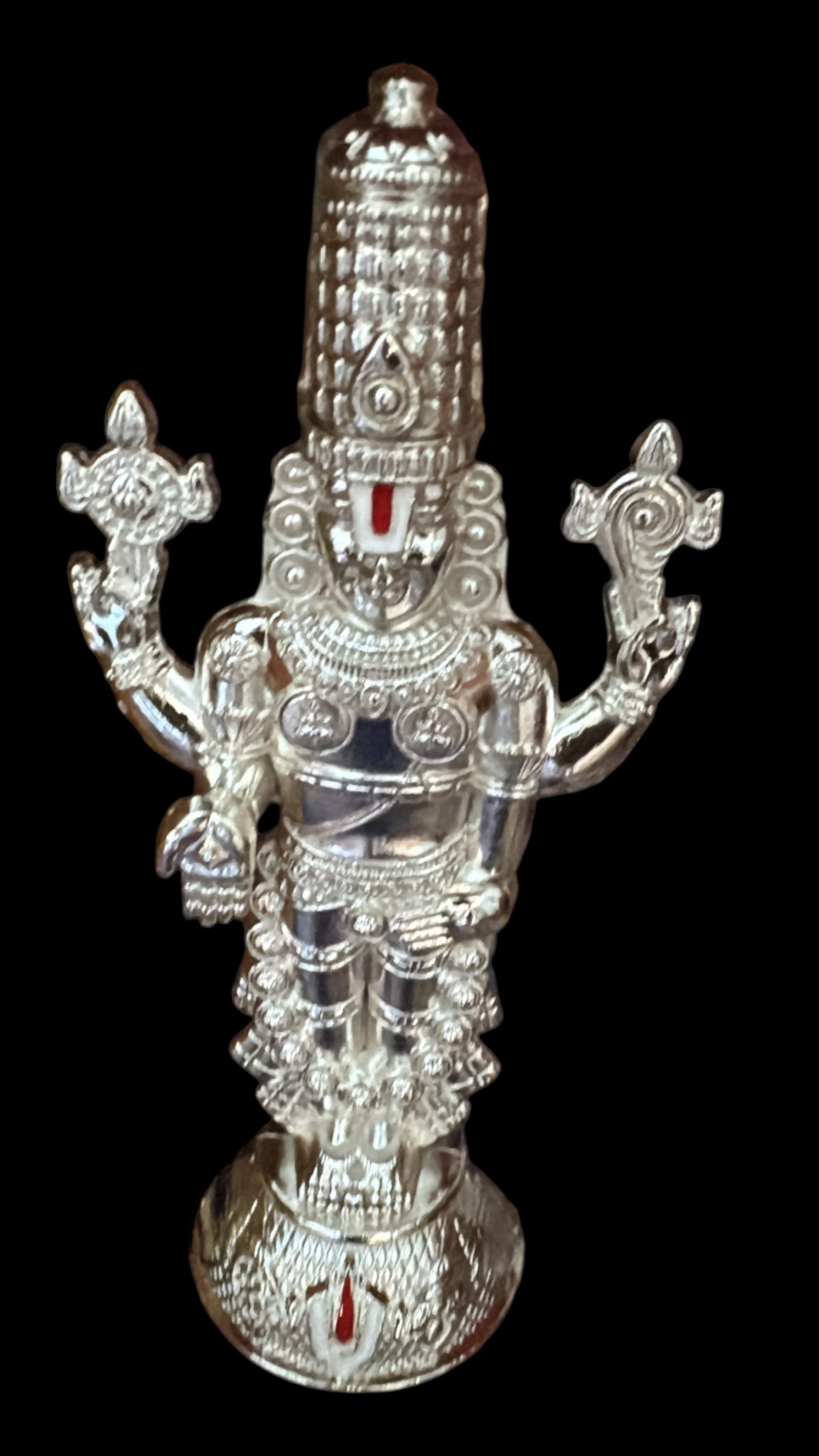 Lord Balaji in pure German silver, tarnish resist, light weight for prayer or gifting
