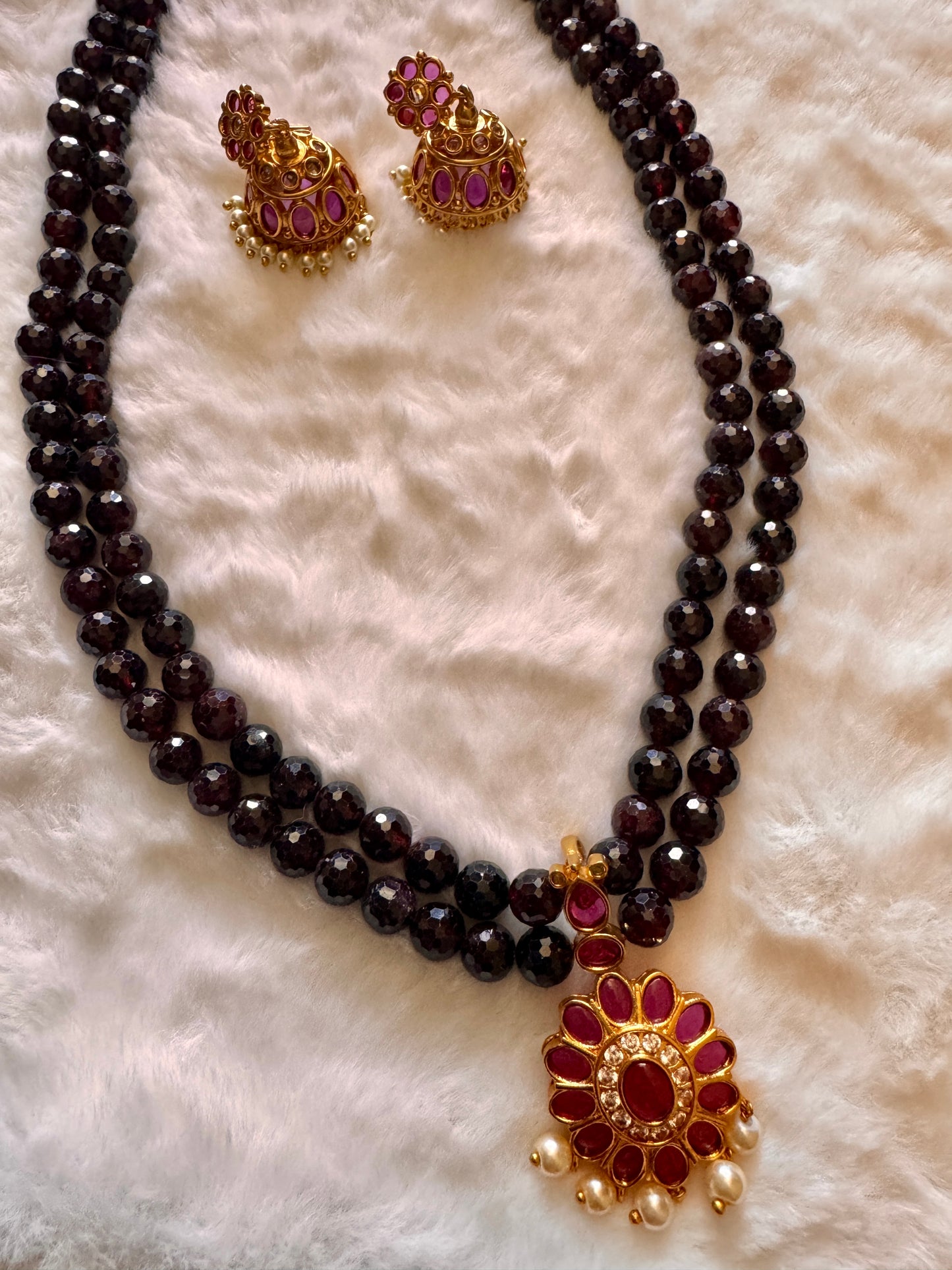 Radiant Red Garnet Set of Necklace and Earrings