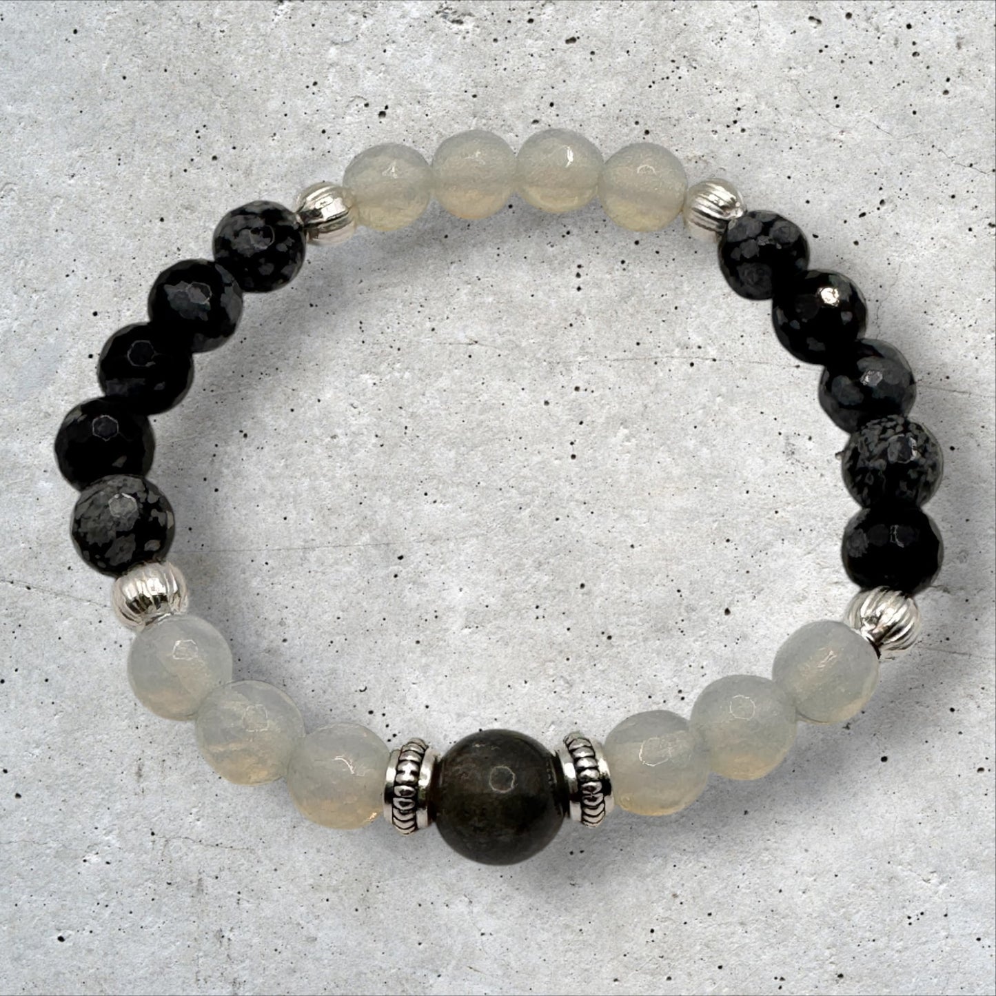 Opalite, Labradorite & Snowflake Obsidian Bracelet