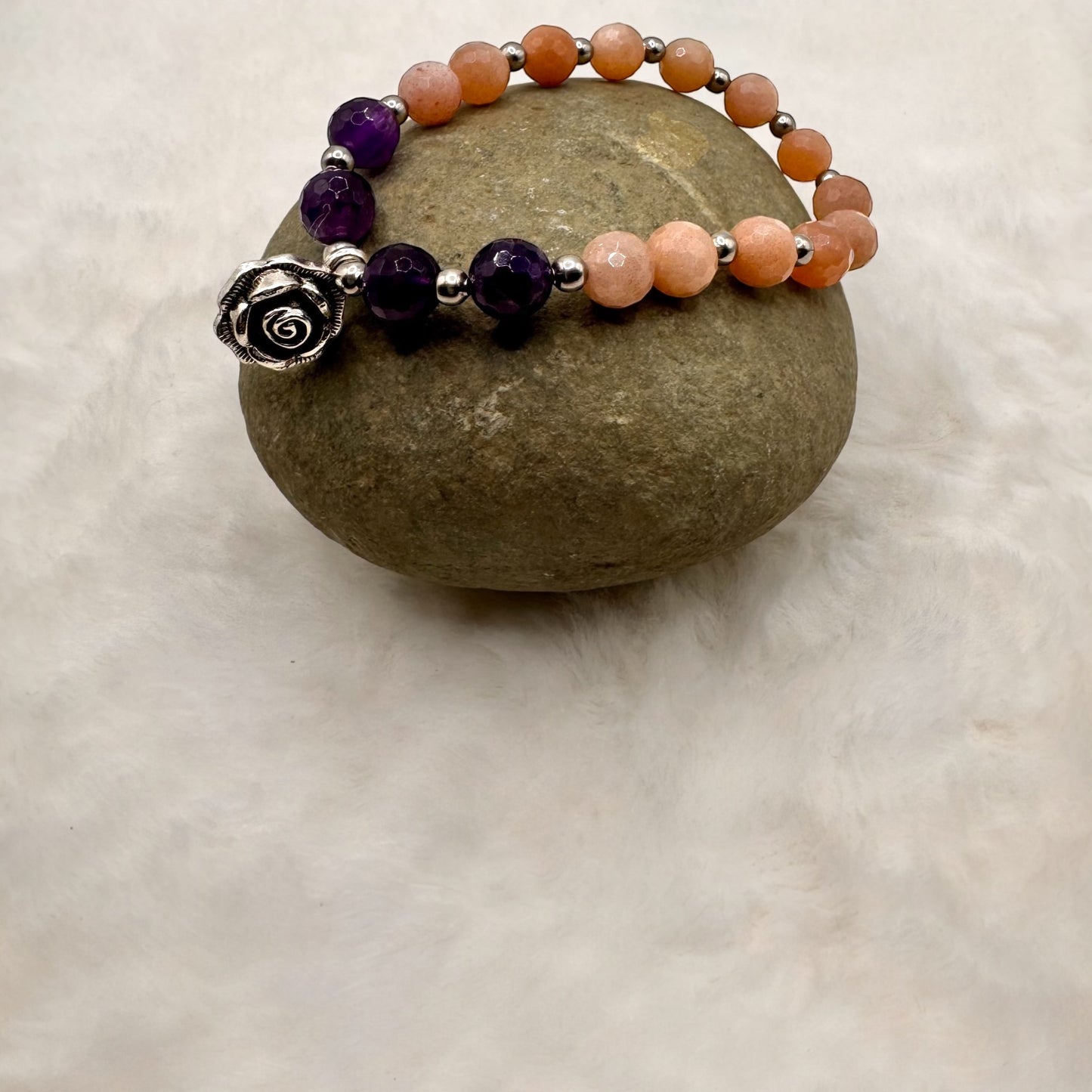 Peach Moonstone & Amethyst Bracelet