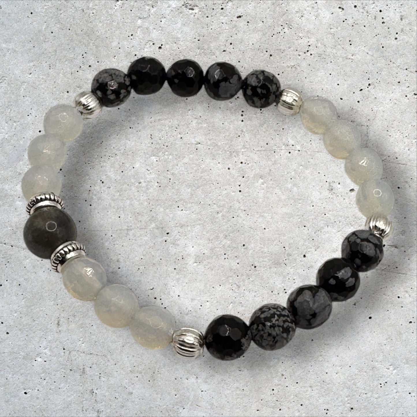 Opalite, Labradorite & Snowflake Obsidian Bracelet