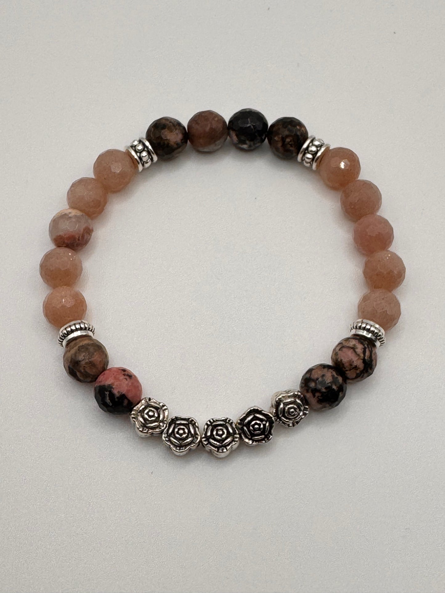Rhodonite, Peach Moonstone & Rose charms