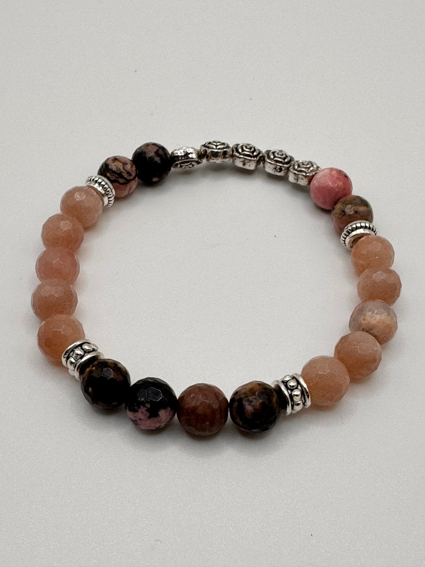 Rhodonite, Peach Moonstone & Rose charms