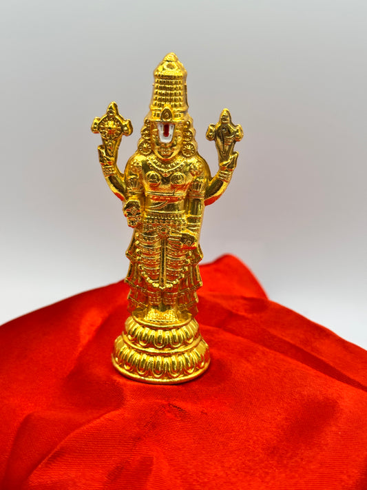 Lord Balaji in pure German silver, (small, golden finish) (tarnish resist)